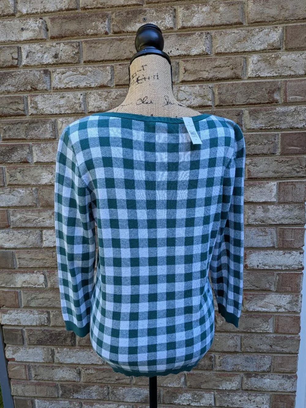 ⭐ NEW NWT Ann Taylor Factory white & green plaid sweater size Medium